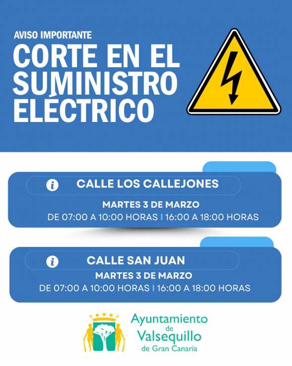 Corte de luz este martes en dos calles de Valsequillo