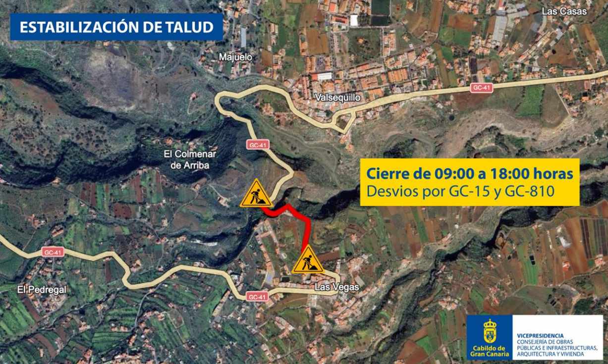 El Cabildo procede a asegurar el talud que causó un derrumbe hace un mes en Valsequillo