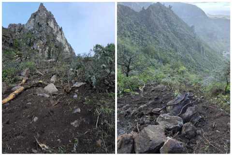La borrasca Therese provoca derrumbes en la Ruta del Tajinaste Azul